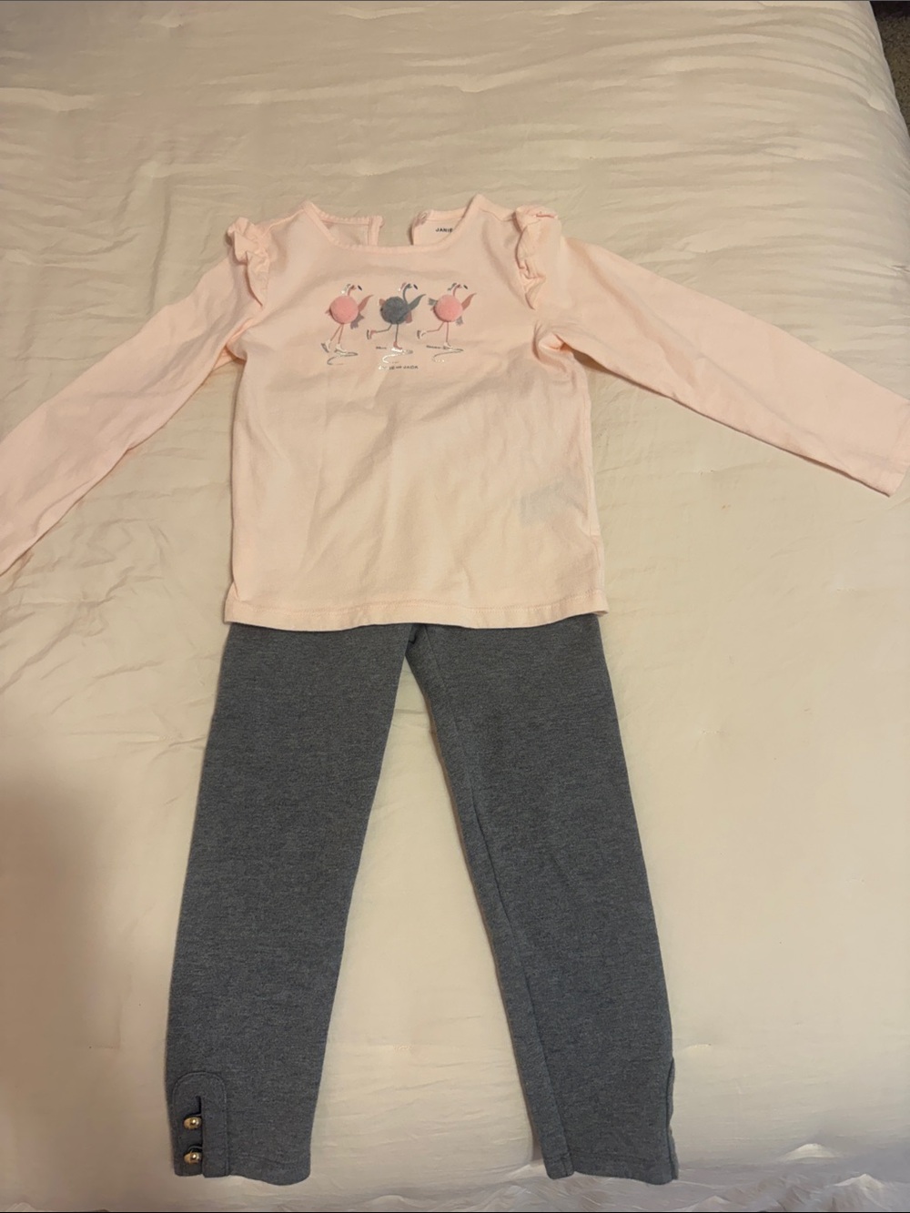 Janie and Jack Light Pink Long-Sleeve Top with charcoal legging set